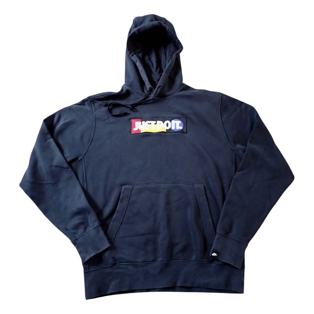 Nike Hoodie Medium M Black Just Do It Patch Pullover Spell Out Vintage
